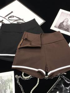 High Waist Slim Fit Striped Elastic Shorts Womens Street Style Casual Pants White Stripe Contrast Color Block Design