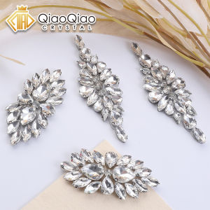 QIAO 2pcs Crystal Clear Rhinestones Ornament Iron on Diamond Rhinestones for Clothing Bags Hoodie Decorations Accessories