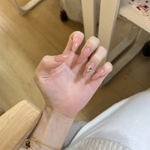 Wearable Nail Art Handmade Bridal Manicure with Heart Diamond Design False Nails Phototherapy Nude Color Nail Stickers