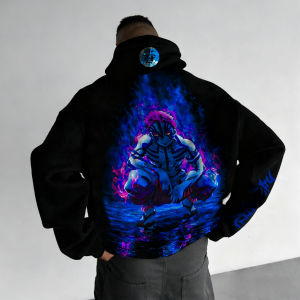 Bandai | Demon Slayer Akaza Anime Printed Hoodie Mens and Womens Autumn/Winter New Harajuku Plus Size Casual Loose Parent Child Top