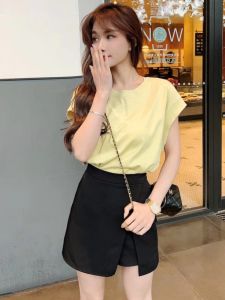 Just CC Womens Store Korean Simple Style Slimming Match All Shoulder Drop Flying Sleeve T-shirt Upper Body Cotton Blend Nylon Fiber