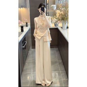 AXU | Summer New Chinese Style National Trend Cold Luxury Sensation Vest Set Pants Silk Surface Button Rectangular Universal Fit Fashion Ensemble
