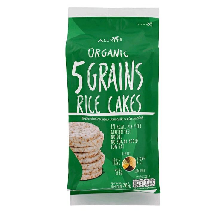 ออไรท์ ข้าวธัญพืช 5 ชนิดอบกรอบ ไร้กลูเตน Allrite Organic 3 Grain Rice Cakes Gluten Free 76g