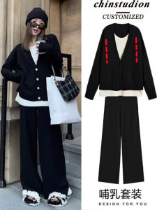 Fall Winter Nursing Clothes Loose Maternity Style Knitted Fake Two-Piece Set for Breastfeeding Comfortable Postpartum Mom Outfit