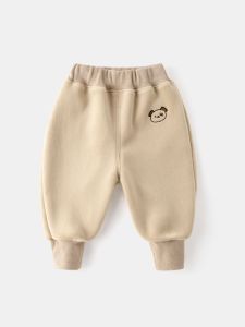 กางเกงลำลองผ้าขนแกะสำหรับเด็กชาย ฤดูใบไม้ร่วง/ฤดูหนาว กางเกงขายาวสำหรับเด็กชาย ทรงหลวม ระบายอากาศได้ดี ผ้าฝ้ายผสมโพลีเอสเตอร์