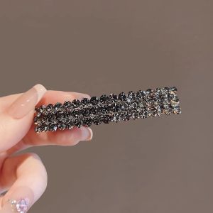 High-end Full Rhinestones Geometric One-word Clip Womens Back of Head Half-tied Spring Clip Exquisite Alloy Hair Accessories