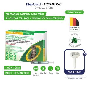 NexGard COMBO - Ống nhỏ gáy phòng & trị nội ngoại ký sinh dành cho Mèo size L (2.5 - 7.5kg) - 1 hộp 3 ống
