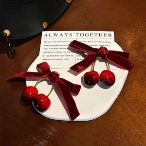 5Pcs กิ๊บติดผมผูกโบว์เชอร์รี่สีแดงผู้หญิงหญิงสาวกิ๊ฟหนีบผมหมวกแฟชั่นเส้นผม