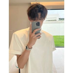 Black Slim Fit Short Sleeve T-Shirt Pure Cotton Heavyweight American Style round Neck Half Sleeve Summer Fashion for Men