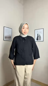 Vyo Kemeja Crop Top Cozia Wanita Saku 2 Lengan 3per4 Bahan Polo Linen Kekinian Atasan Wanita Crop Terbaru
