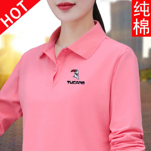 Woodpecker Pure Cotton Polo Womens Long Sleeve T-Shirt Spring & Fall New Arrival Middle-Aged Ladieswear Loose Plus Size Tops Bottoming Shirt