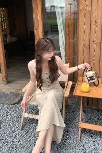 Elegant Long Dress Womens Summer New Style Korean Version High Waist A-Line Skirt Soft Polyester Fabric No Stretch Elastic