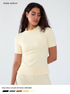 เสื้อกีฬาชุดออกกำลังกายแขนสั้นเข้ารูปลำลองสำหรับผู้หญิงเสื้อวิ่งโยคะมีโครงแบบลำลอง