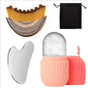 Ice Face Roller Stainless Steel Gua Sha Board Lymphatic Drainage Face Brush Set Facial Massage Kit Beauty Skin Care Tools 4/1Pcs