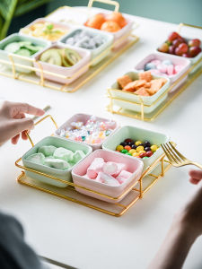 Luxurious Japanese Candy Colored Ceramic Snack Dried Fruit Plate Simple Tea Cooking KTV Fruit Platter Grid Fruit Tray
