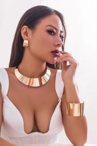 Ingemark | Ingemark Punk Indian Africa Heavy Metal Torques Necklace Bangles Earrings for Women Gypsy Big Chain Grunge Jewelry Set Steampunk