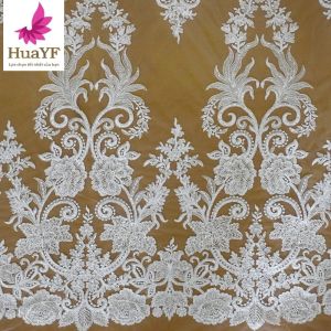 Vải Ren Pháp Màu Trắng Tinh Khiết Đính Kim Tuyến Rộng 130cm Thêu Hoa Cao Cấp Dùng Cho Váy Cưới Phụ Kiện May Vá Tự Làm