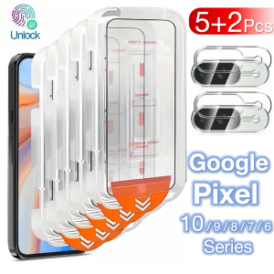 7Pcs For Google Pixel 10 Pro XL 9 9a 8A 8 7 7a 6a 5G Screen Protector Rear Camera Toughened Glass No Dust Bubbles Easy Kit