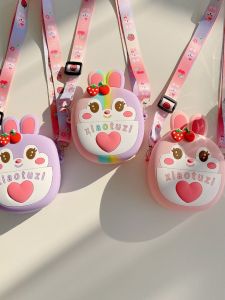 Cute Silicone Childrens Crossbody Backpack Strawberry Rabbit Bear Design Stress Relief Toy for Boys And Girls Rainbow Push Pop