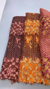 African Guipure Cord Lace Fabric Luxury Pink Green Hollow Out Embroidery Lace With Stones For Wedding Party Dress 5Yards