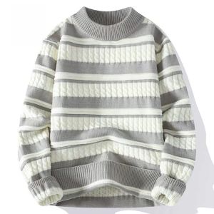 ROMON | Lormen Mens Thickened Round Neck Sweater Casual Inner Wear Base Layer Knitted Shirt Winter Fashion City Style Long Sleeve