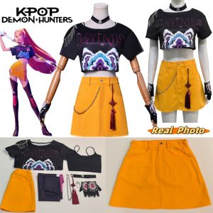 Anime KPop Demon Hunters Mira Cosplay Costume Top Skirt Earrings Huntrix Uniform Halloween Party for Women Girls Carnival Suit