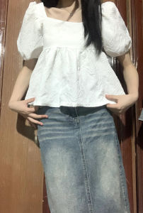 เสื้อเชิ้ตแขนพองสไตล์ฝรั่งเศสหวานๆ สำหรับผู้หญิงในช่วงฤดูร้อนปี 2023 เสื้อเชิ้ตแขนสั้นทรงหลวมๆ สไตล์เด็กผู้หญิงแบบลำลอง