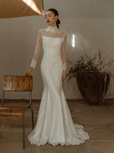 French Style Lace Long Sleeves Light Wedding Dress Bride Niche Style Fancy Retro Wedding Veil Super Fairy Mori Style Fishtail Dress