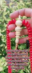 Tasbih Batu Read Koral Marjan Kombinasi Kayu Kemuning Gadeng Ukuran 14x6mm Isi 100 Butir - Muslim