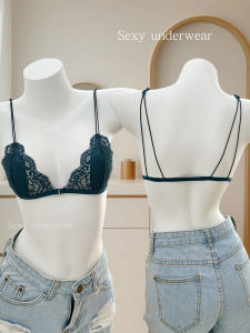 สไตล์ฝรั่งเศส ลูกไม้ Bralette Ultra Thin ฤดูร้อน ผู้หญิง ชุดชั้นในคงที่ สายคล้อง หัวเข็มขัดด้านหน้าถ้วยสามเหลี่ยม หลังสวย ดีไซน์