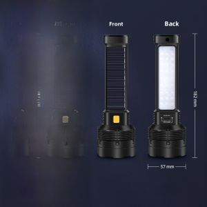 Solar Powered LED High Brightness Flashlight Rechargeable Portable Outdoor Emergency Firefighting Multi-Function Torch Light