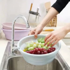Baskom Nampan Talenan Lipat Silikon Saringan Tempat Cuci Peniris Tirisan Air Beras Buah Sayuran Mie Silicone Foldable Strainer