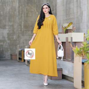 Gamis Cringkle Airflow lengan 3/4 Kombinasi Brokat// Midi dress Kekinian terlaris// daster terbaru // gamis wanita muslim by  Alwi’s collection