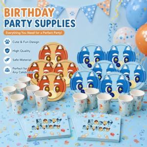 Blue Dog Combination Party Supplies Disposable Cartoon Pattern Portable Birthday Essentials Memorable Indoor Outdoor Decor
