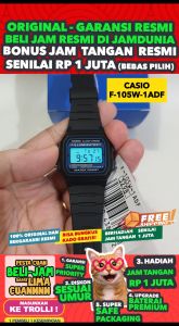 CASIO ORIGINAL - CASIO F-105W-1ADF - ILLUMINATOR - MEN - Hitam - Rubber Band - NEW - Jam dunia JD18ST