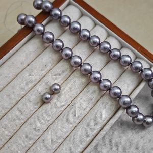 ลูกปัดมุกแก้วสีสันสดใส รูครึ่งวงกลม รูตรง ลูกปัดมุกแก้วสีม่วง ลูกปัดตกแต่ง DIY อุปกรณ์ทำเครื่องประดับ 713