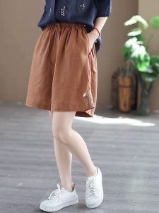 QIAOXIZI | High Waist Cotton Linen Wide Leg Loose Short Pants