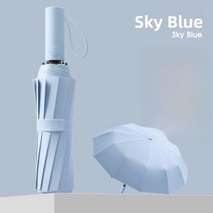 Automatic Folding Umbrella Large Size Black Glue Sunshade UV Protection Reinforced Large Bone Sun Rain Umbrella Macaron Color