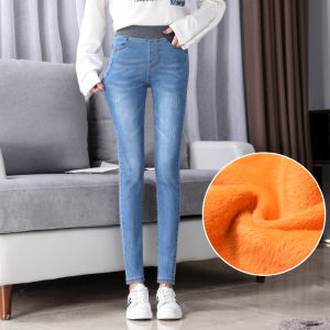 Fleece Lined Thick Elastic High Waist Autumn Winter Denim Jeans Women Outerwear Slim Fit Stretchy plus Size Ankle Length