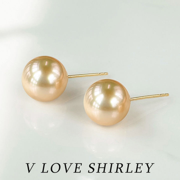 【 Minimalist Style 】 Nanyang Gold Pearl Ear Studs 18K Gold Natural Unoptimized Sea Pearls Plain Nail Simple Earrings