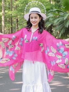 Khăn Choàng Lụa Mỏng Mùa Xuân Hè Chống Nắng Du Lịch Khăn Choàng Khiêu Vũ Đính Ngọc Trai Phong Cách Hàn Quốc Họa Tiết Hoa Mùa Xuân 2025