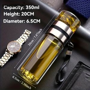 1pc Leakproof Double-Wall Insulated Glass Tea Soaking Bottle with Water Separation Compartment 350ml/450ml/500ml Reusable Travel