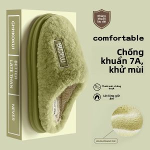 MONLEYTA | Dép bông lông cừu dày chống trượt trong nhà mùa thu đông kháng khuẩn chống mùi cho cặp đôi dép bông cotton thoải mái