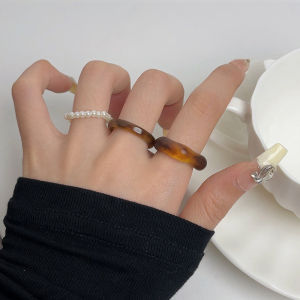 Acrylic Pearl Ring Womens Fashion Personality Retro French Style 2024 New Trendy Ring Finger High-End Sensation Index Ring