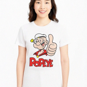 Popeye Graphic Crew Neck T-Shirt - Casual Polyester Knit Tee with Short Sleeves Slight Stretch & Print Detail Graphic Tee