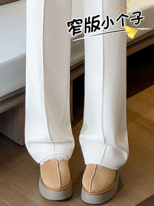 Womens Tweed Wide Leg Pants Wool Blend Fleece Lined Slim Straight Cut Trousers Commute Style High Waist Korean Fashion