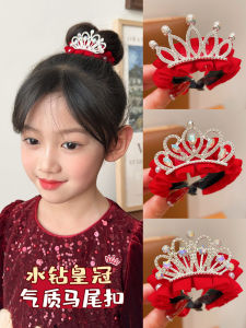 Childrens New Year Crown Hair Accessories Little Girl Bun Hair Clip Festive Red Ponytail Fastener Hair Styling Tool for Girls