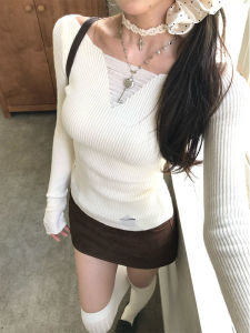 Áo Len Dệt Kim Dáng Ôm Vừa Vặn Cổ Tròn Tay Dài Thường Ngày Cho Nữ Mùa Thu 2025 Áo Lót Bên Trong