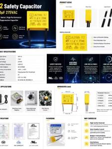 4.5UF Safety 275V Capacitor 275VAC 225 Pitch 27mm Polypropylene Film Capacitor Suitable for Smart Touch Switches Without Neutral