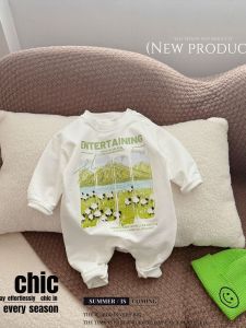 ชุดคลานผ้าฝ้ายนุ่มสไตล์ตะวันตกสำหรับเด็กทารกชายและหญิงลายการ์ตูนน่ารักแบบฤดูใบไม้ผลิชุดบอดี้สูทสำหรับเด็กแรกเกิดชุดฮาร์ทสไตล์เกาหลี